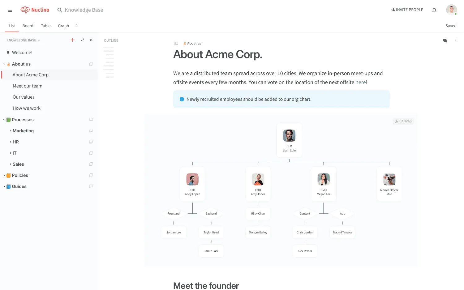 Nuclino workspace with a team knowledge base