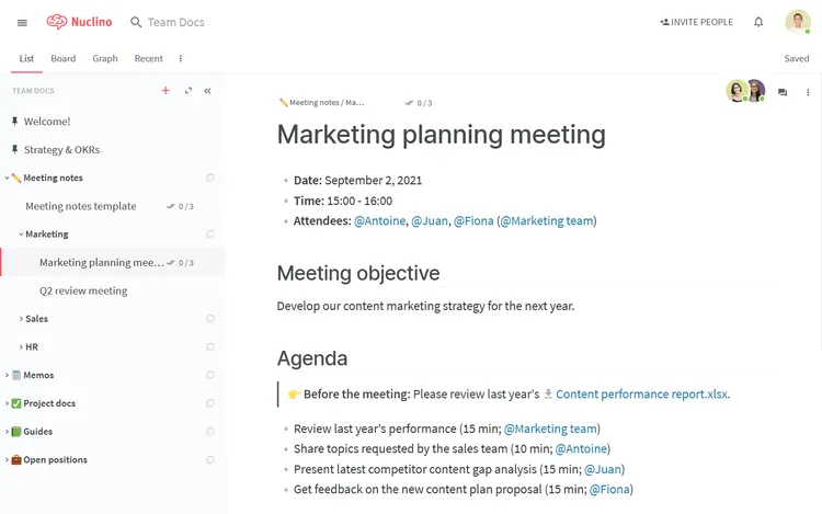Best meeting minutes software Nuclino