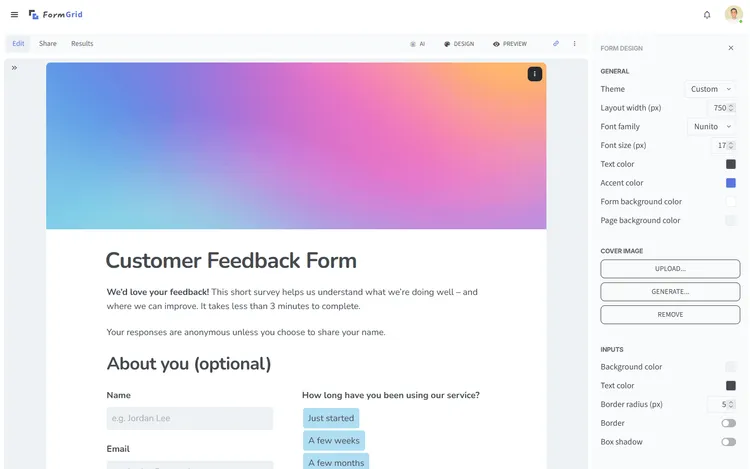 Best form builder tool for startups FormGrid