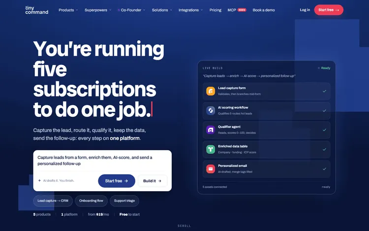 Best sales tools for startups TinyCommand