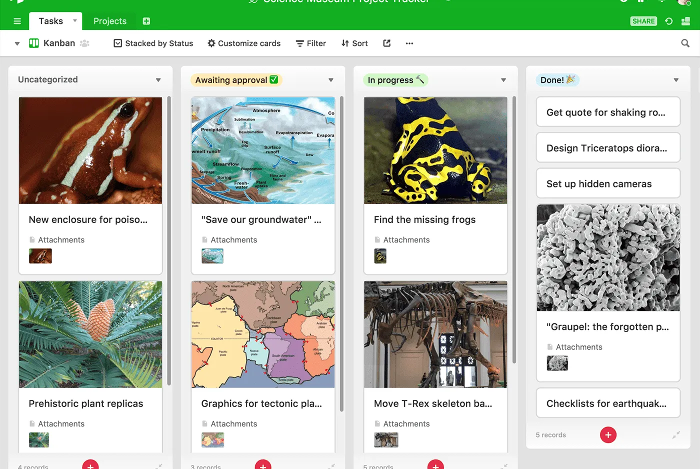 Airtable database in Kanban board view