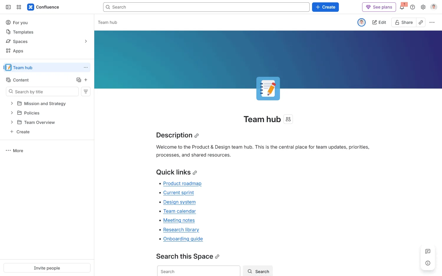 Confluence space used for an internal wiki