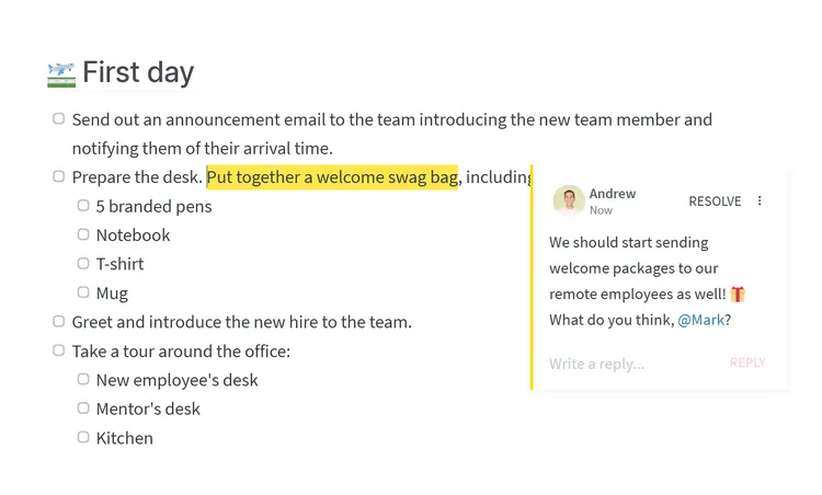 Employee onboarding process feedback