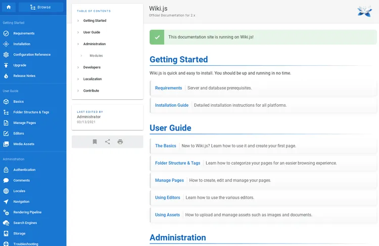 Free wiki software Wikijs