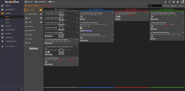Game development project management software HacknPlan