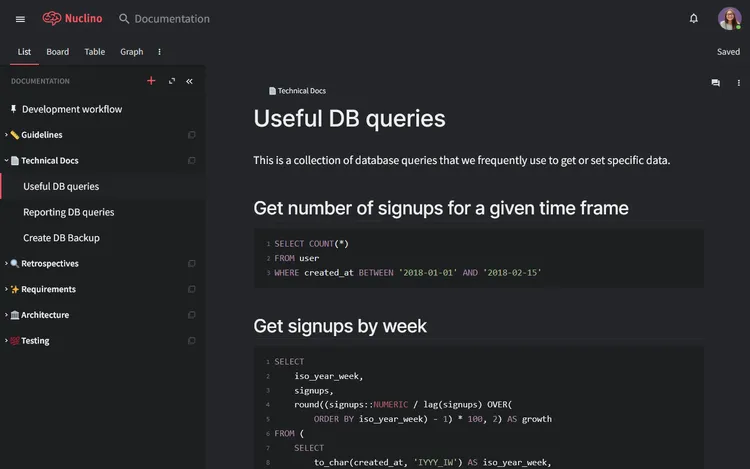 Internal documentation example, technical documentation