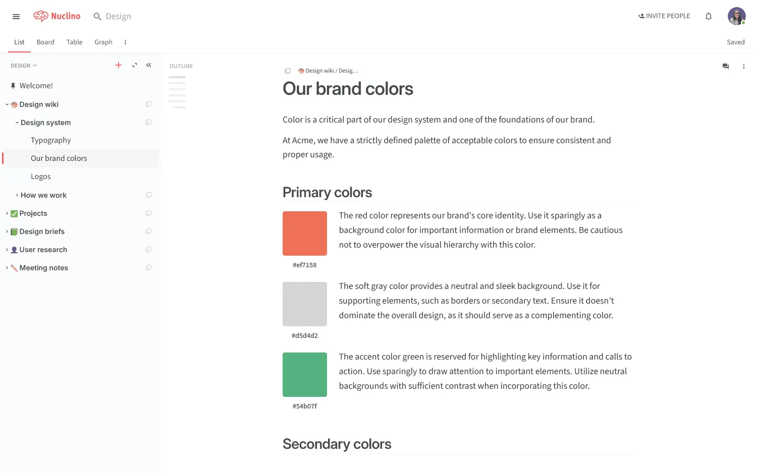 An internal wiki created in Nuclino with sidebar navigation
