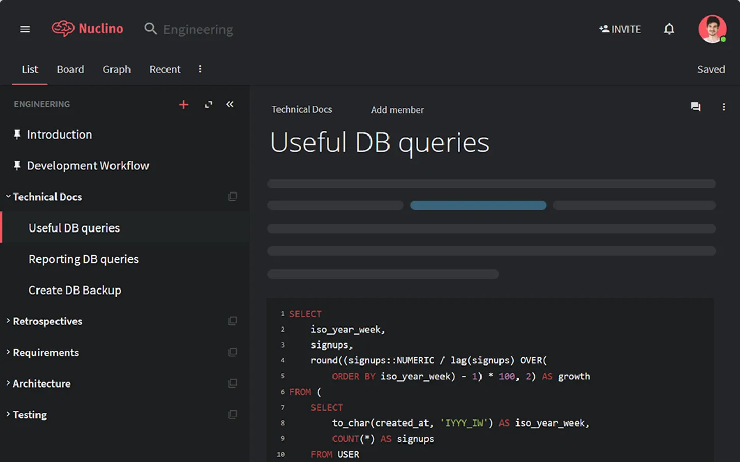 Screenshot of Nuclino for developers
