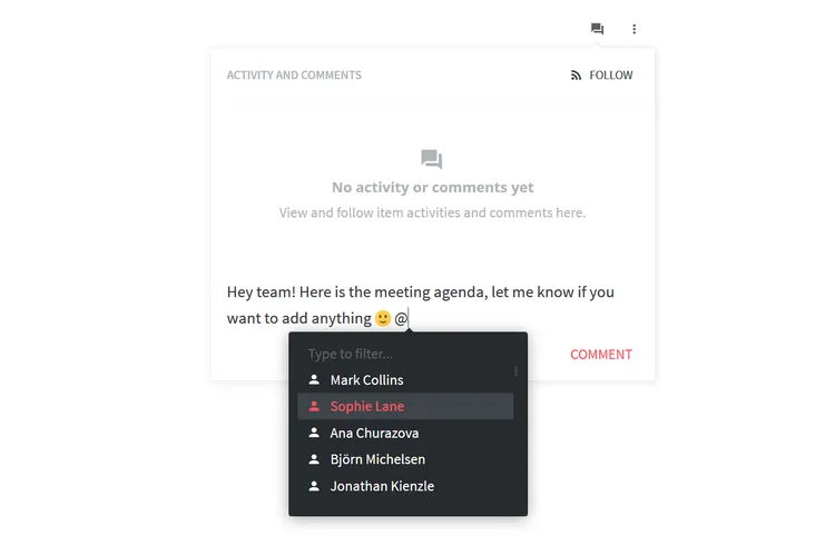 Comment on a meeting agenda in Nuclino