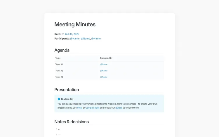 Meeting minutes template