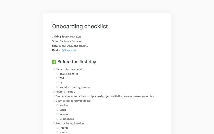 New employee onboarding checklist template