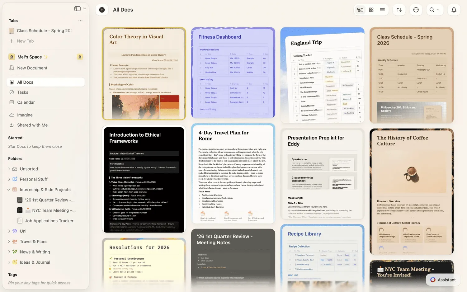 Craft workspace with documents