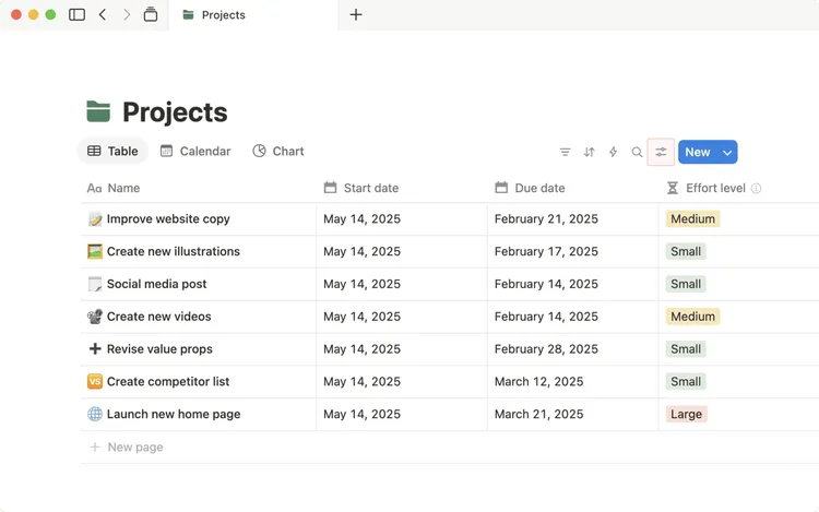 Notion database screenshot