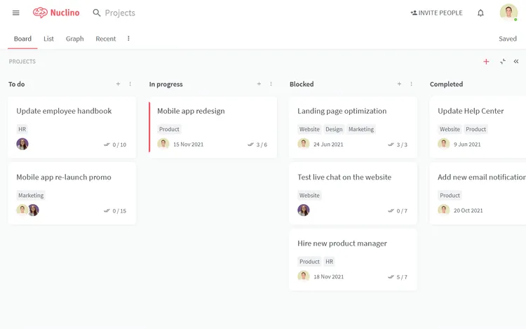 Free knowledge base software Nuclino board view