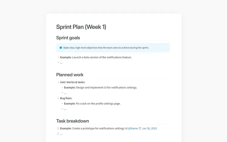 Sprint planning template