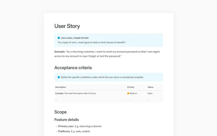 User story template