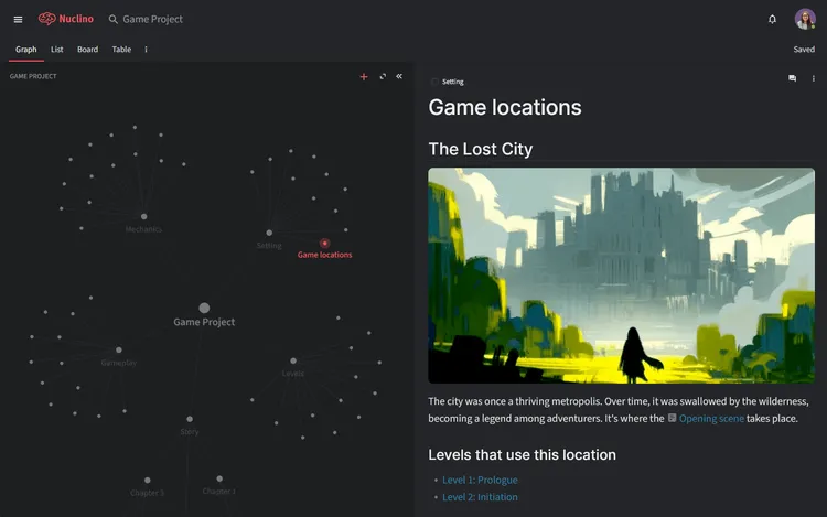 Enterprise game development software Nuclino