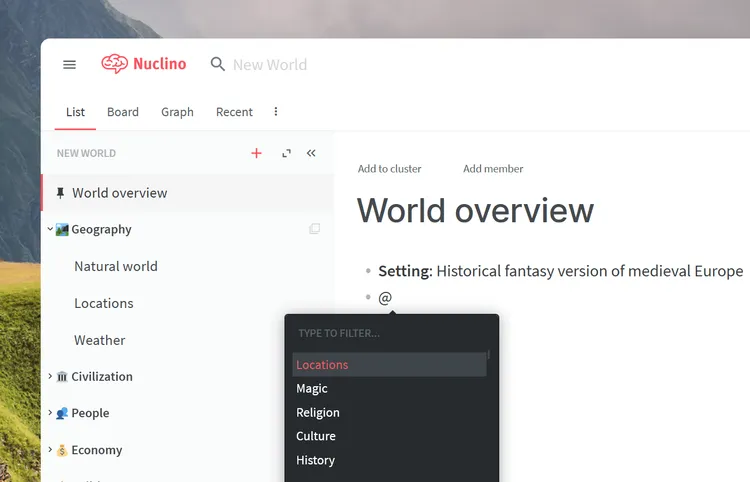 Worldbuilding tool