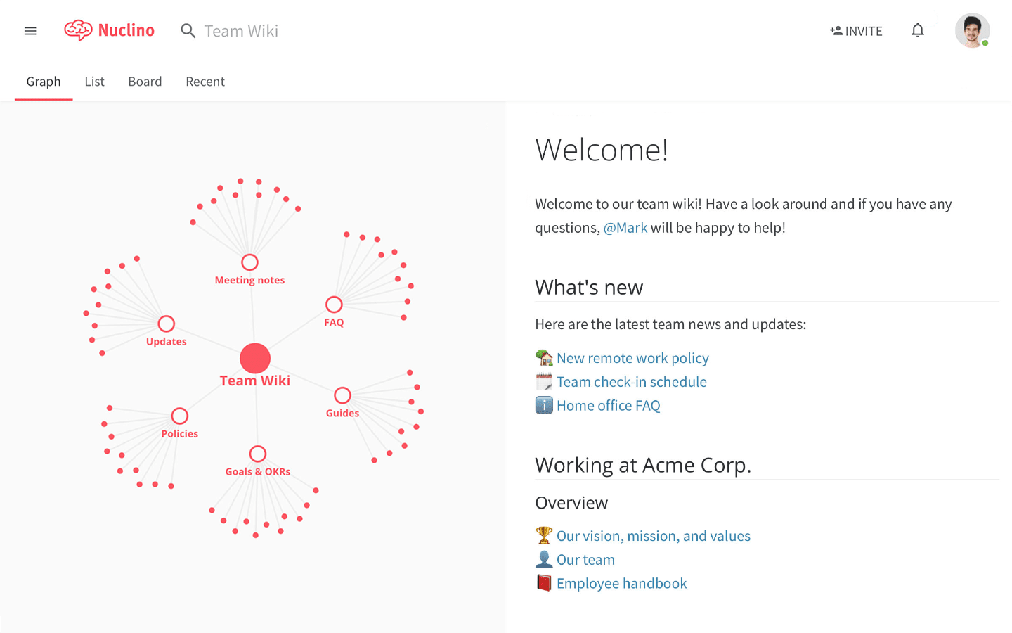 Screenshot of Nuclino for remote teams