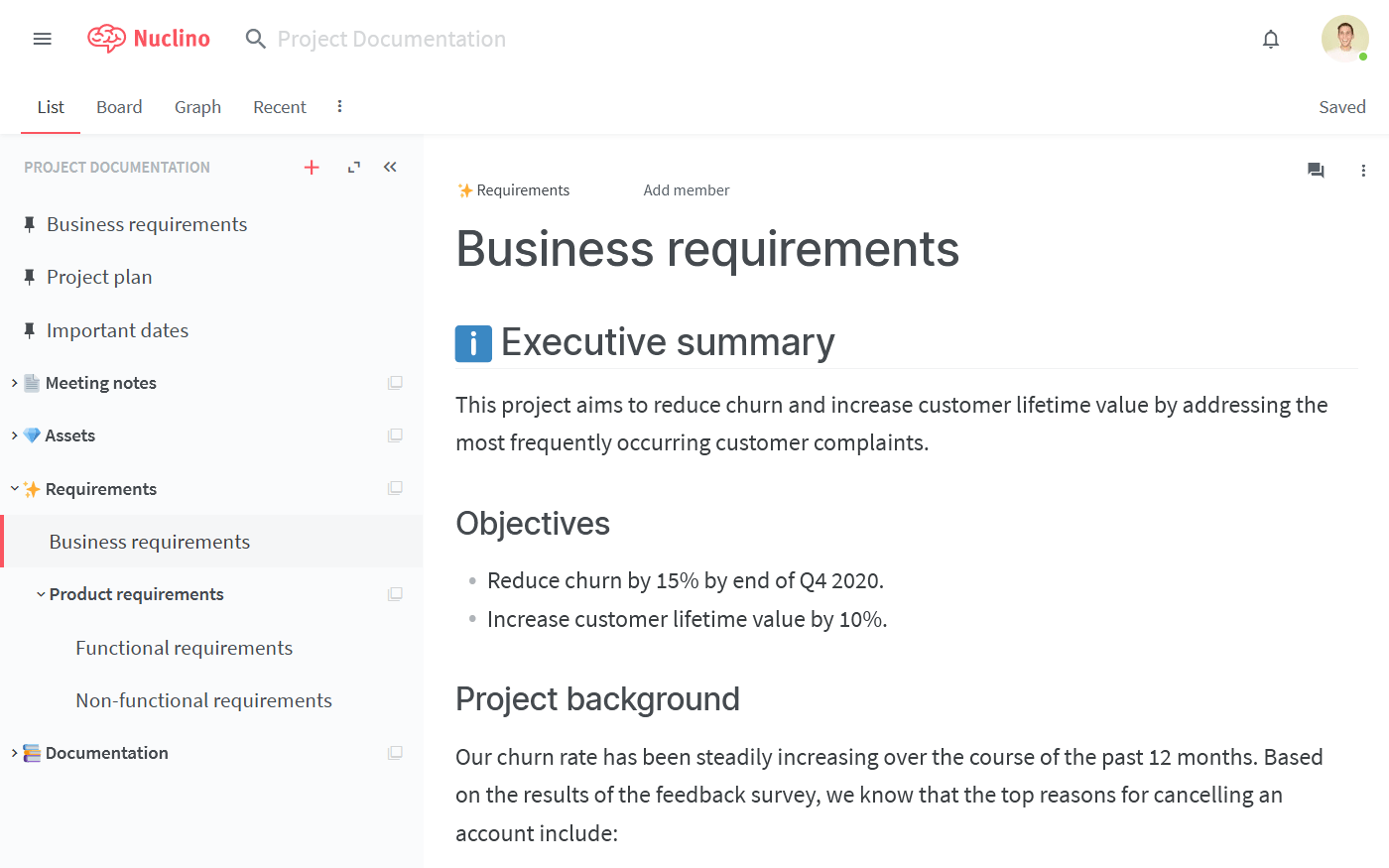 Business requirements document example