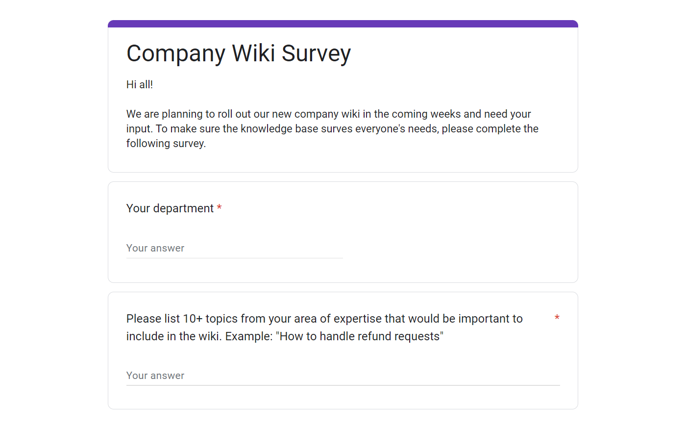 Create your own wiki content survey