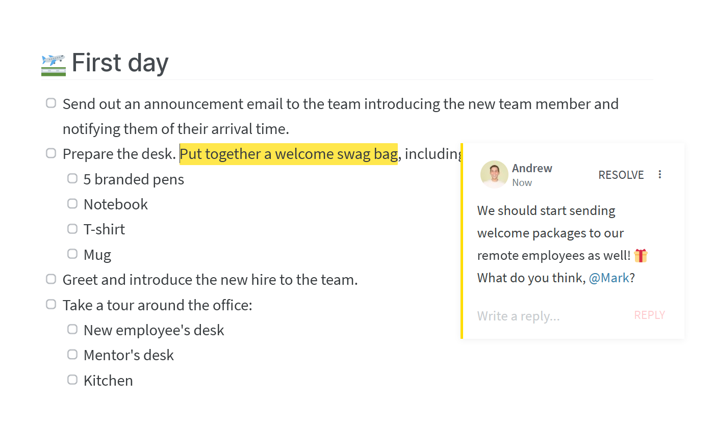 Employee onboarding process feedback