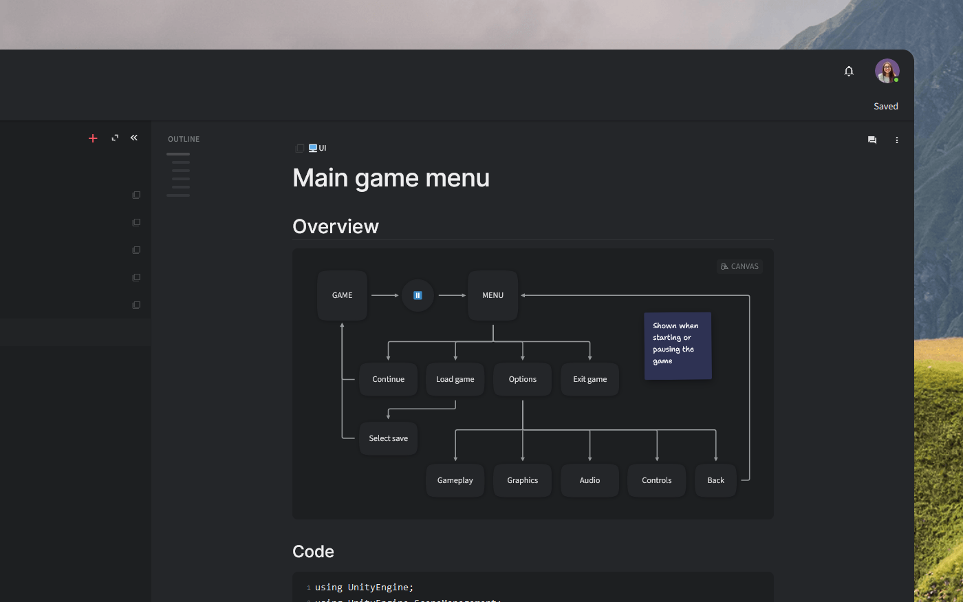 Game design document UI