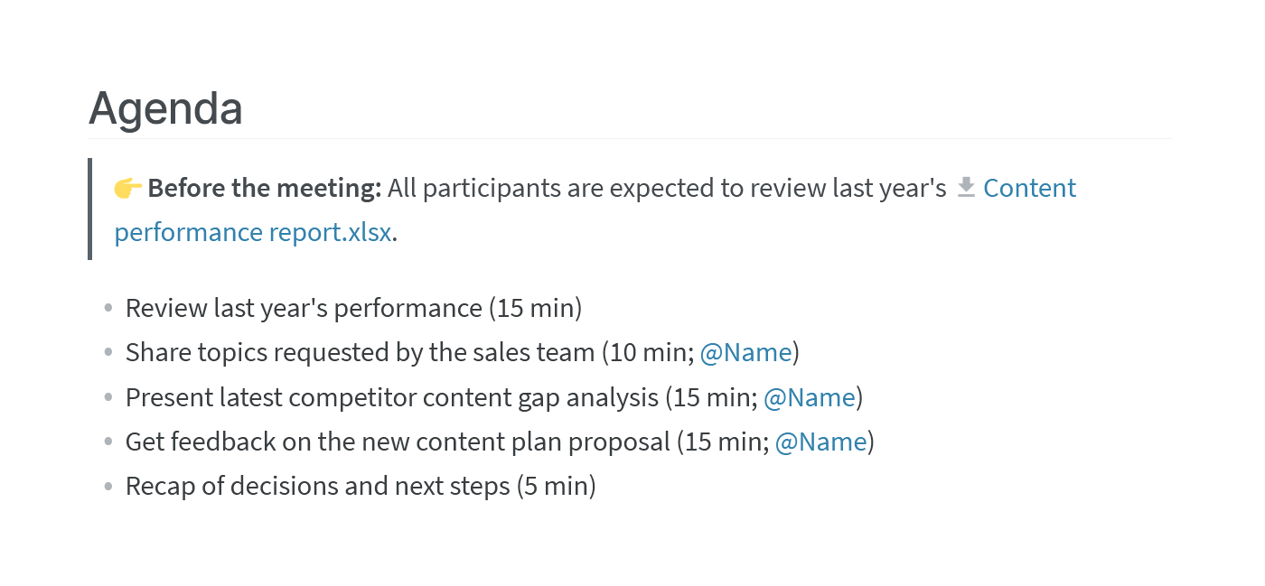 Meeting minutes example agenda