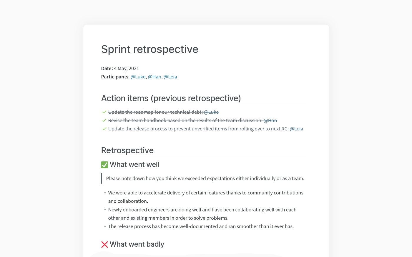 Sprint retrospective template