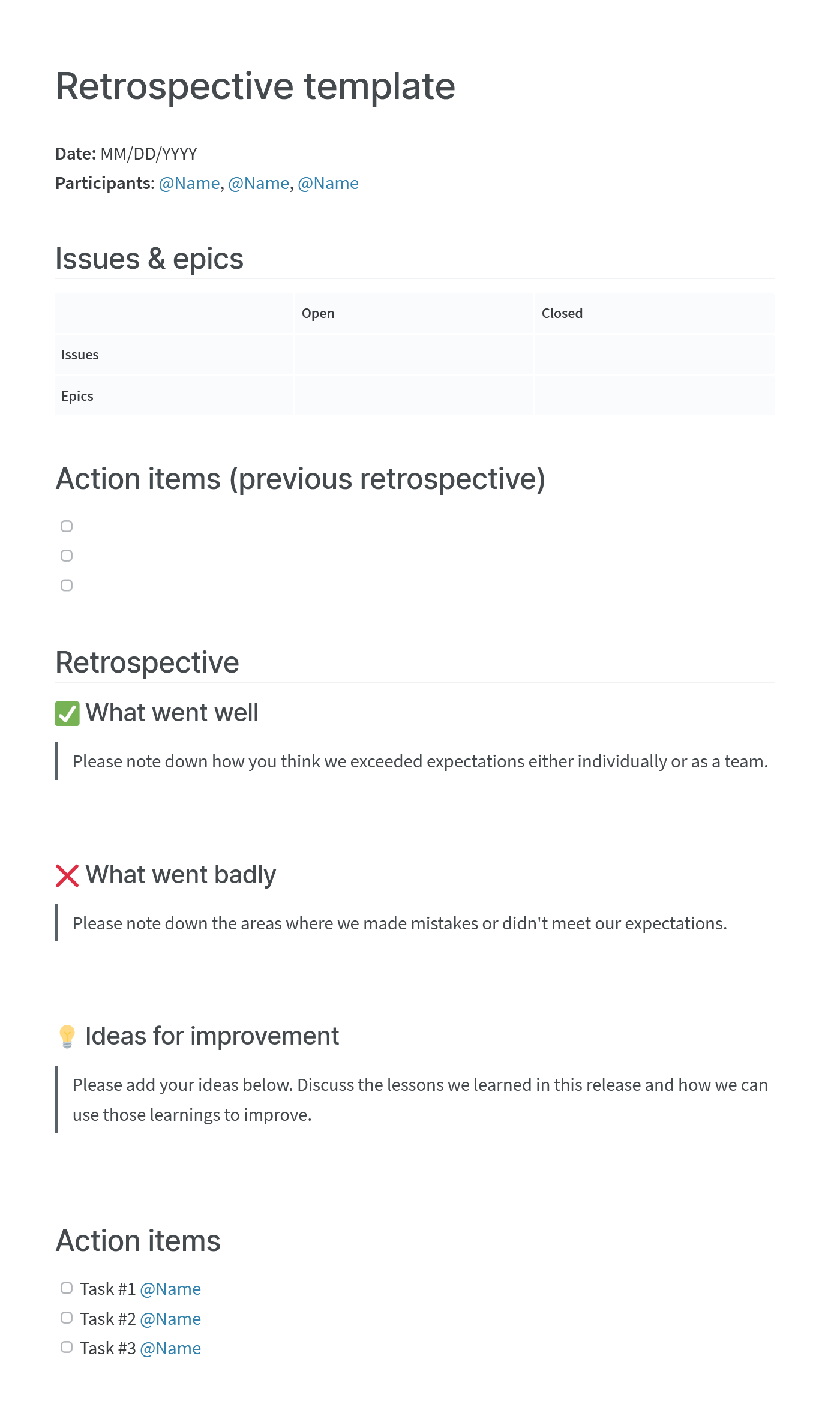 Sprint retrospective template