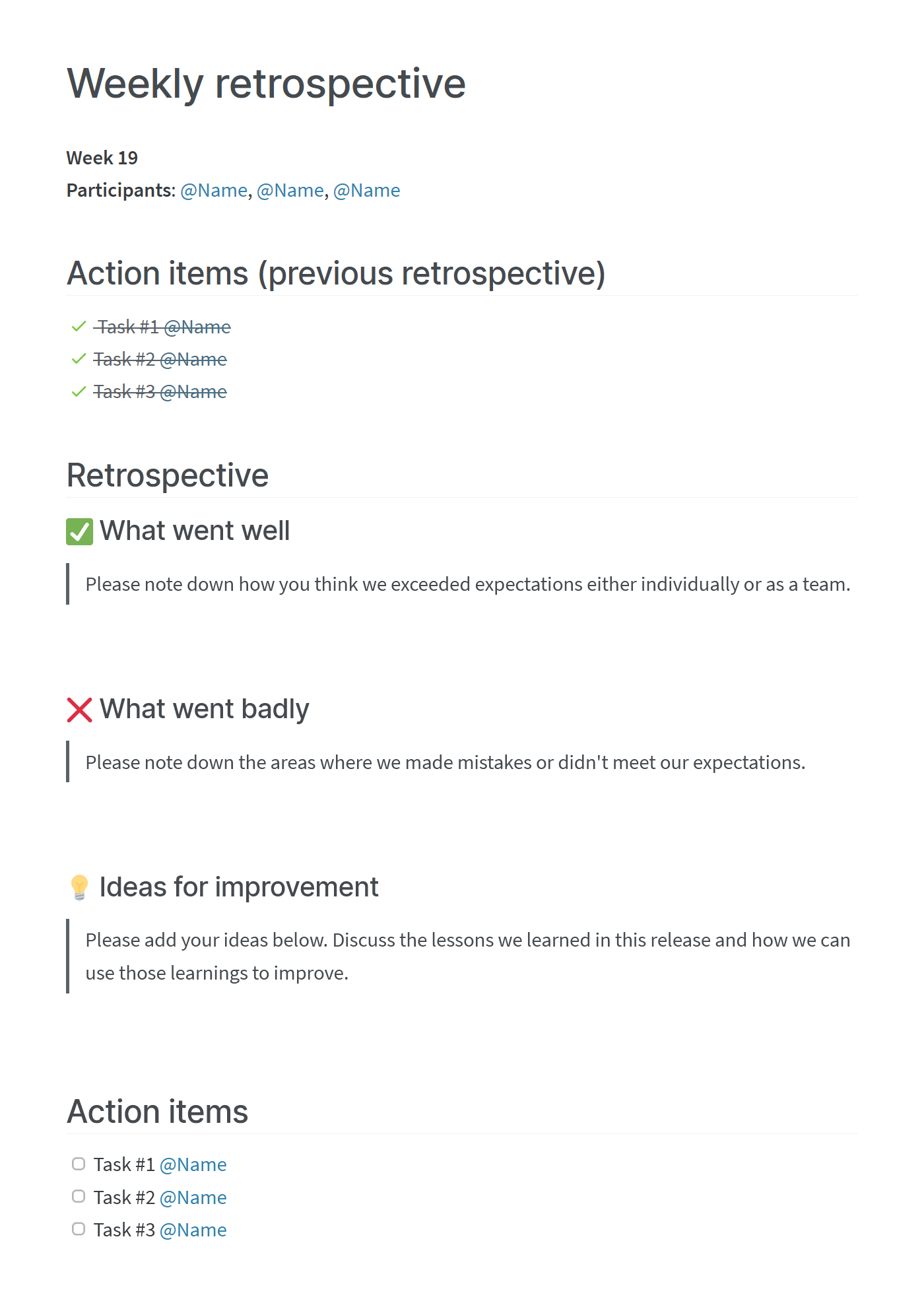 Retrospective meeting minutes template