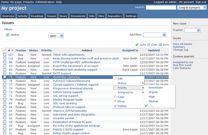 Agile project management tool Redmine