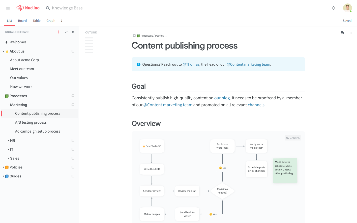 Internal knowledge base software Nuclino