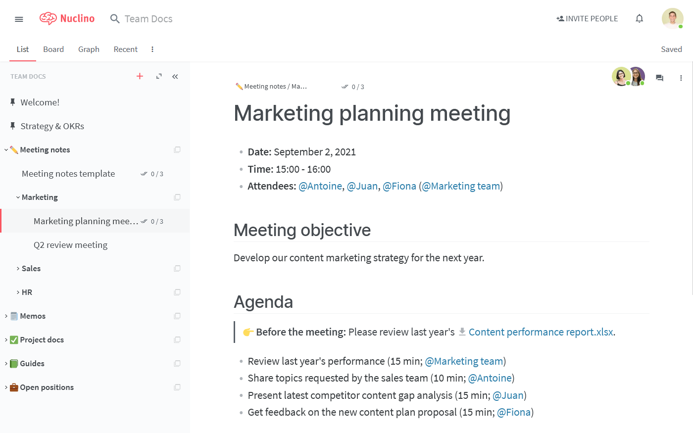 Best meeting minutes software Nuclino