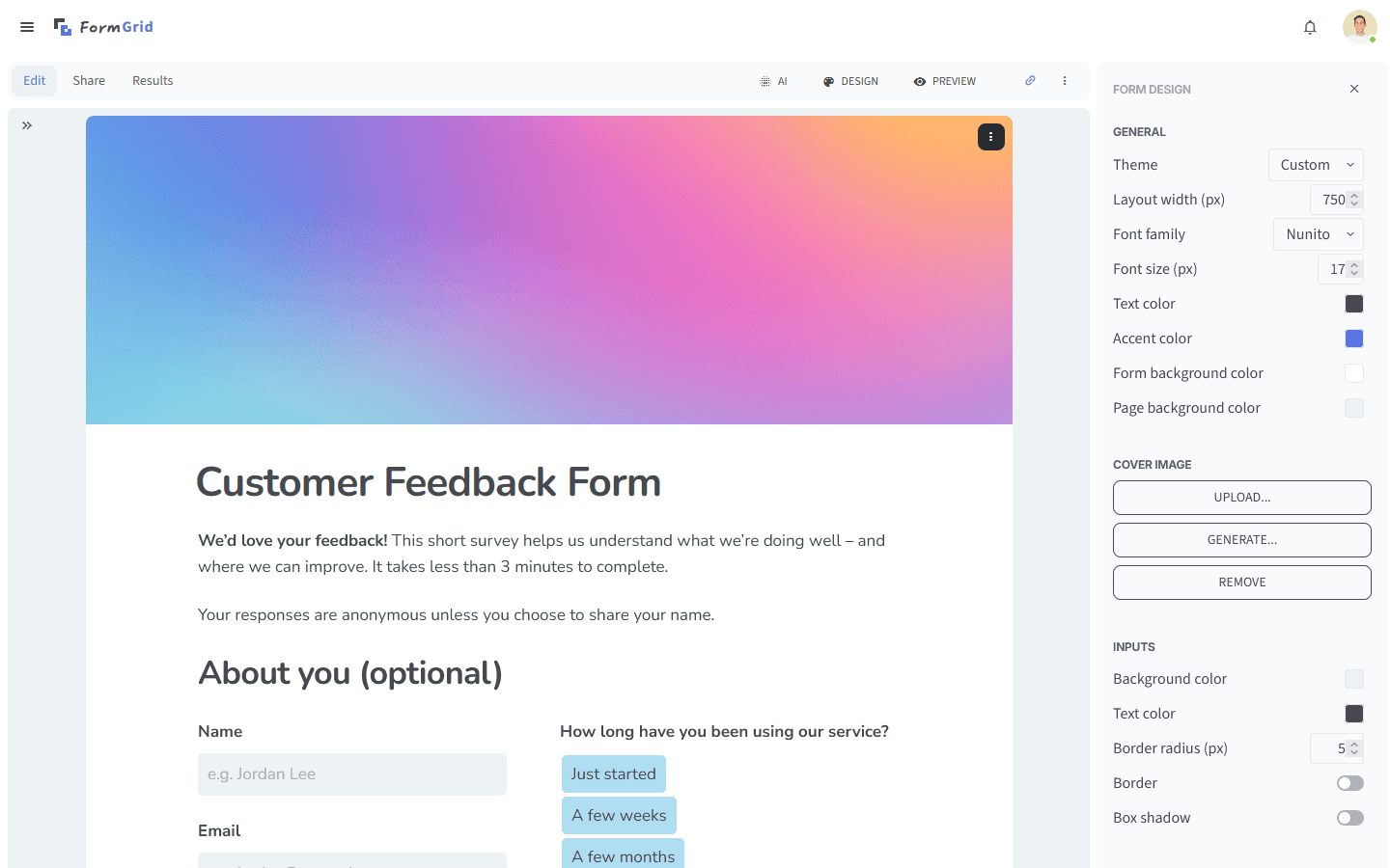 Remote work tool FormGrid