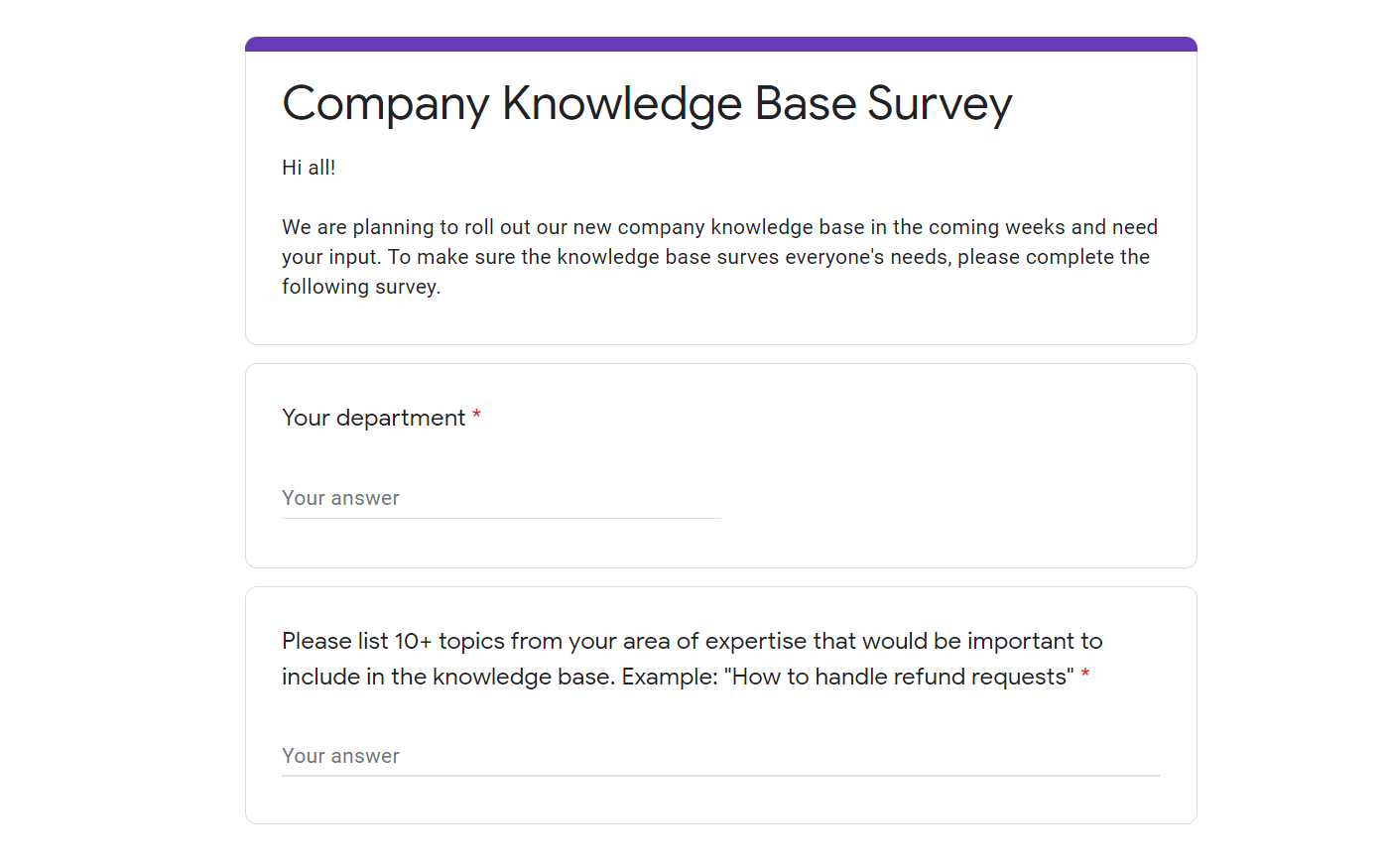 Company knowledge base what to include