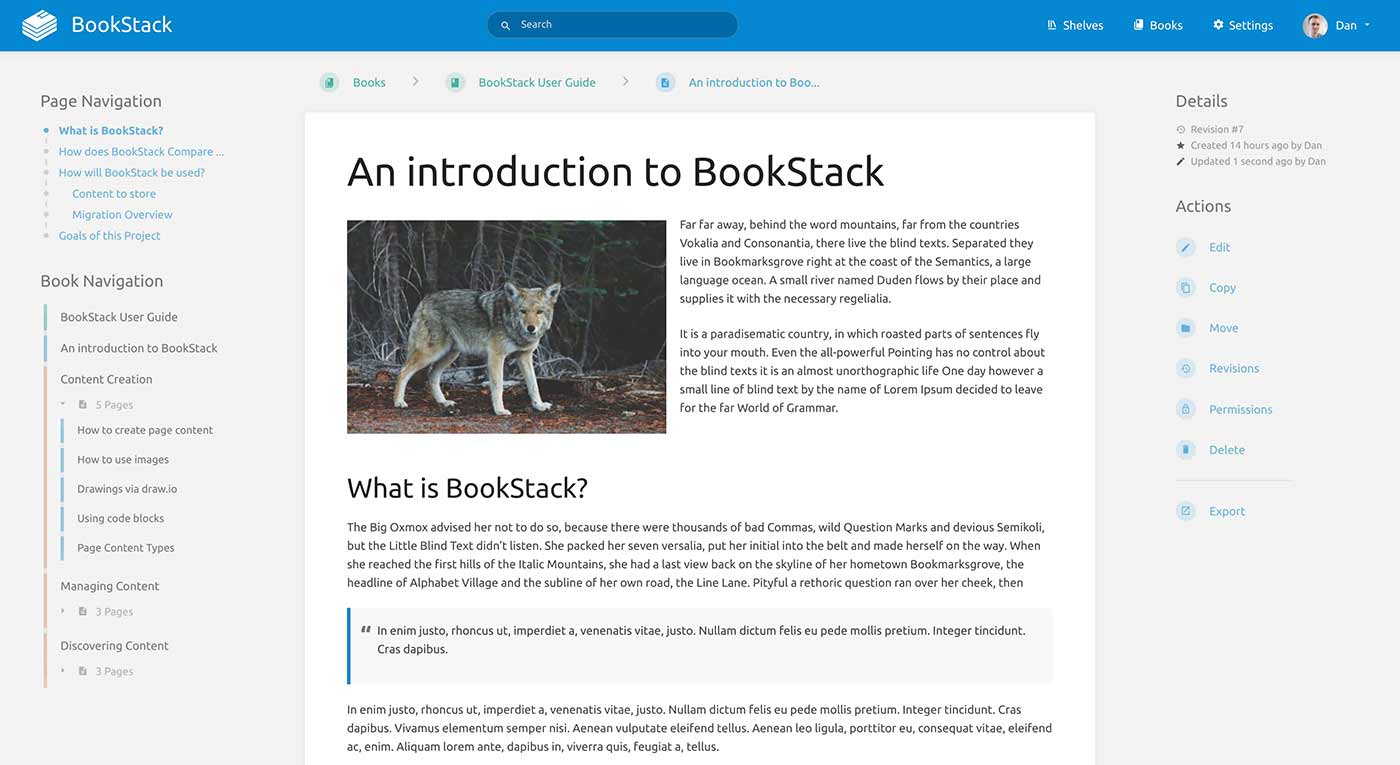 Free wiki software BookStack