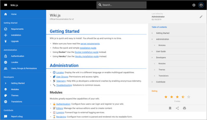 Free wiki software Wikijs