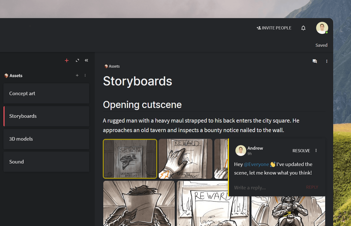 Game development project storyboard