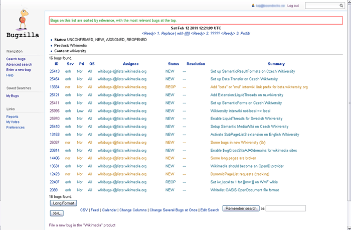 Issue tracking software Bugzilla