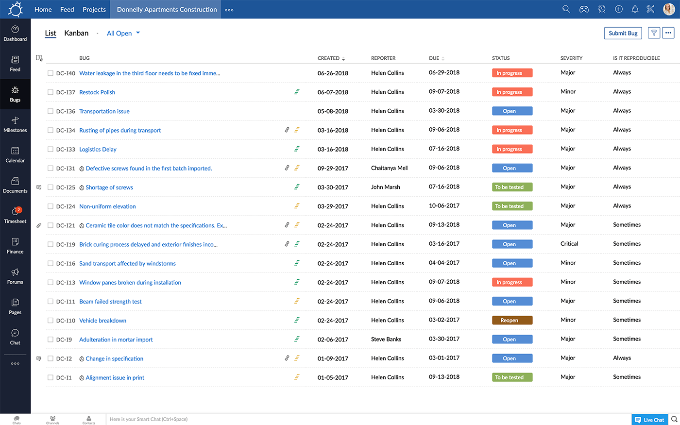 Issue tracking software Zoho BugTracker