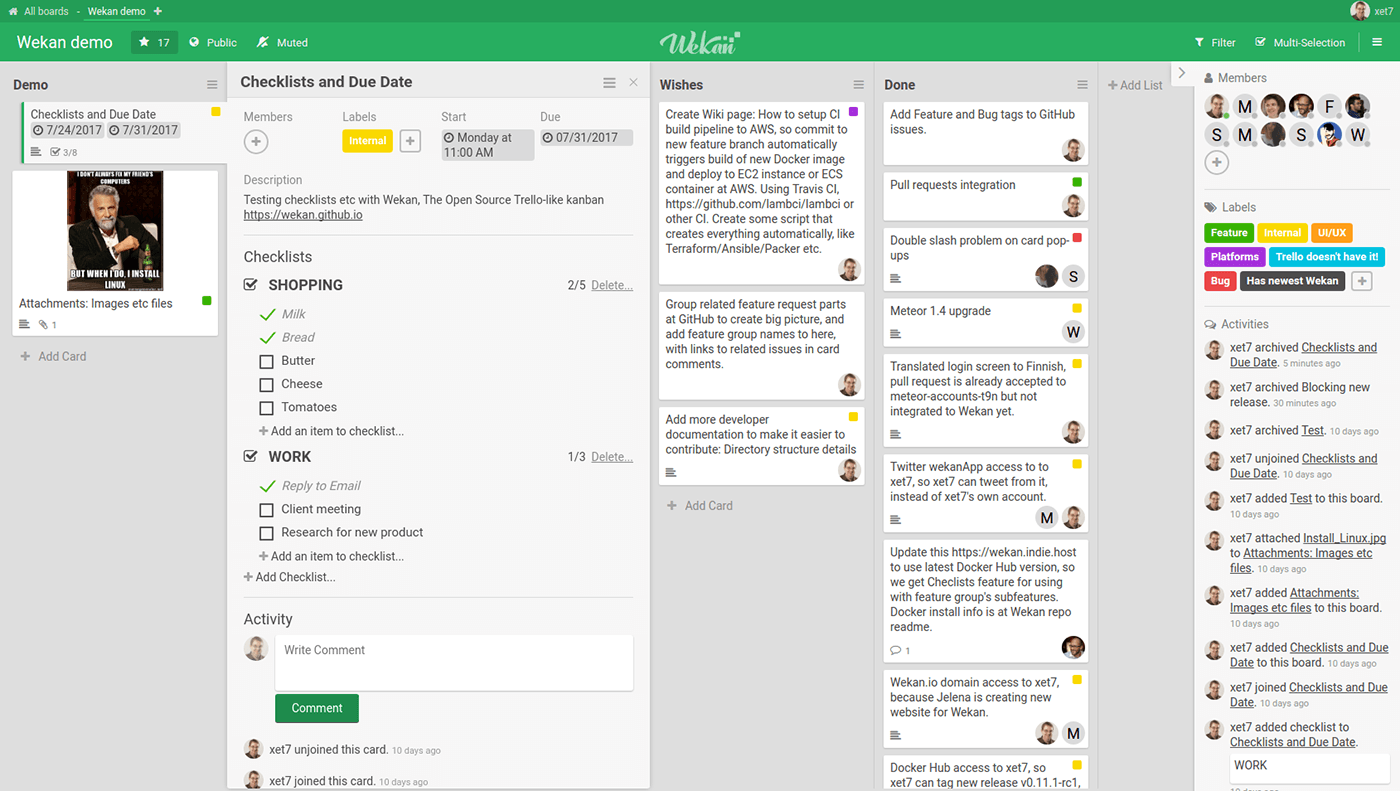 Kanban board software Wekan