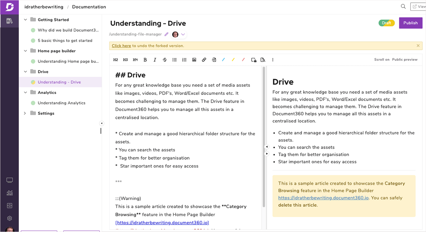 Knowledge base software Document360