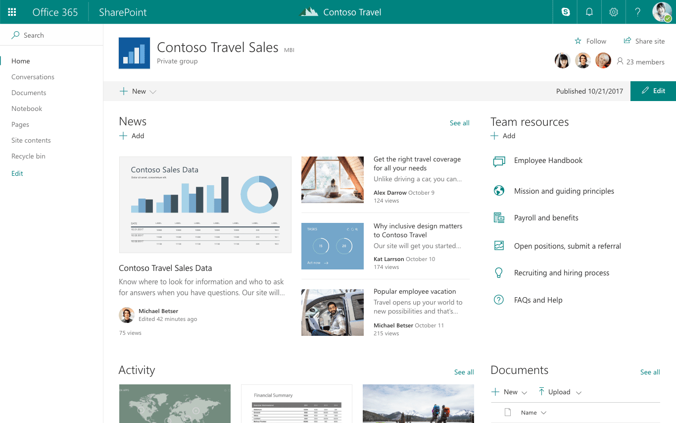 Corporate knowledge sharing platform SharePoint