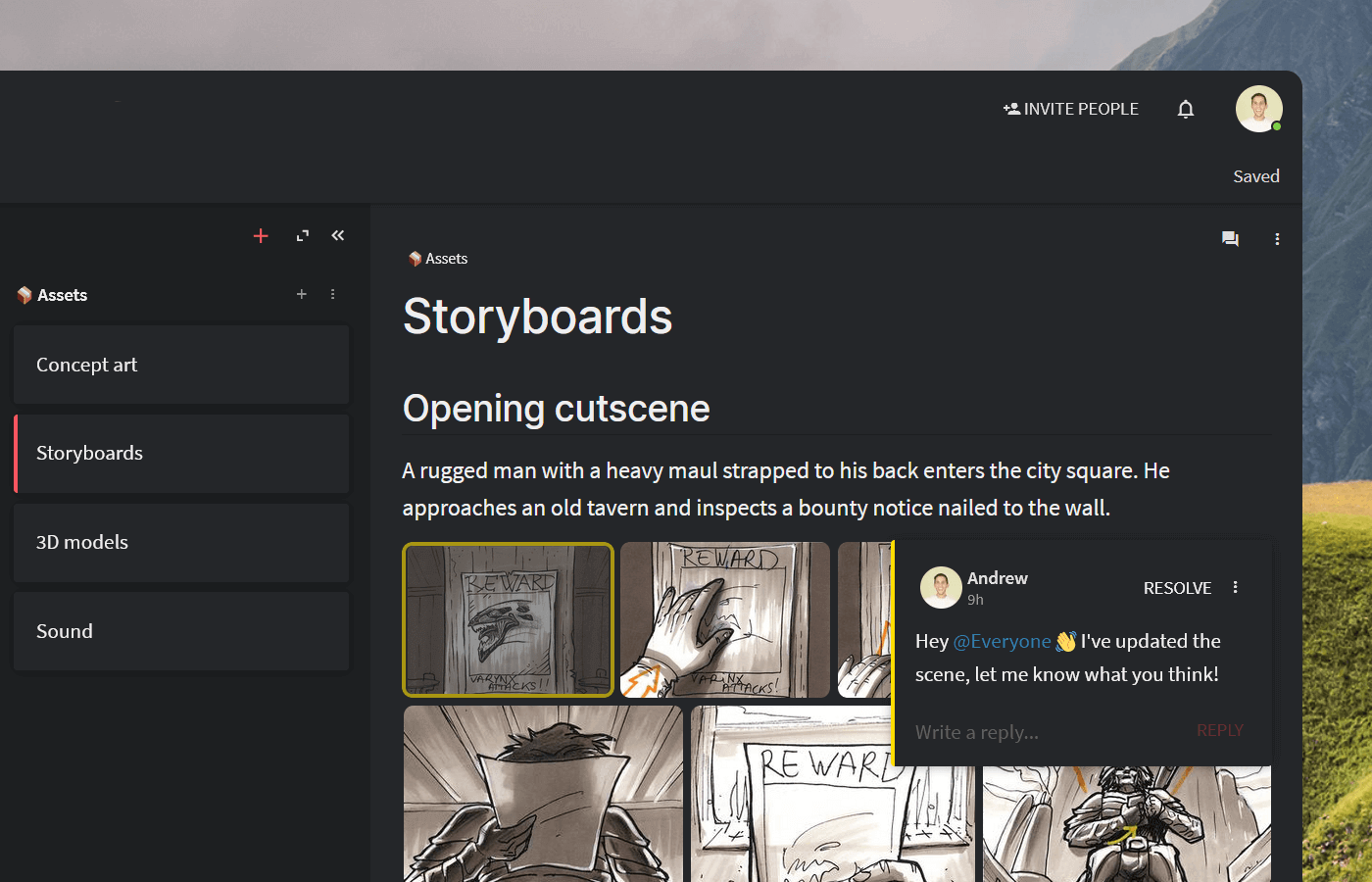 Game planner storyboard