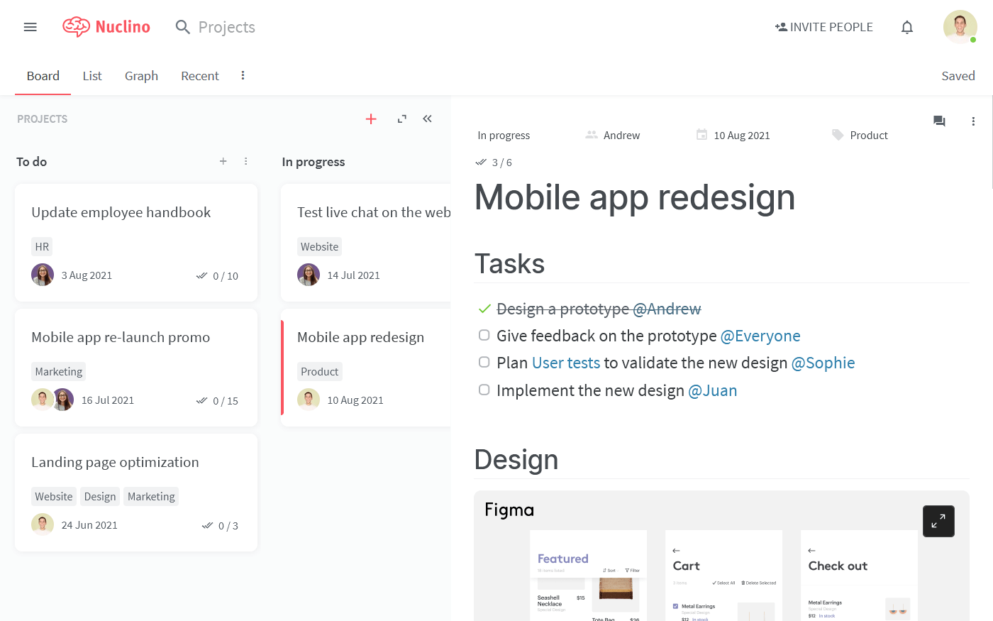 Kanban board software Nuclino