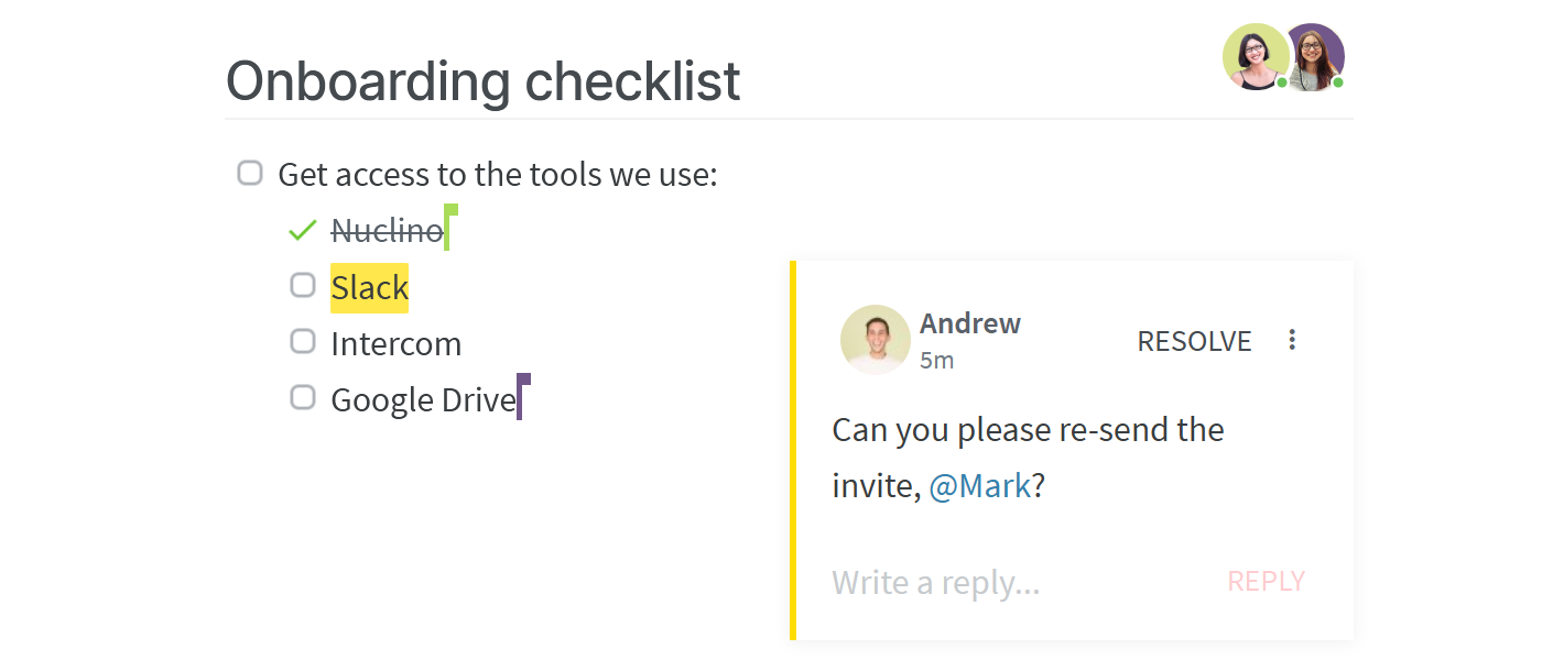 Online collaboration tool comments