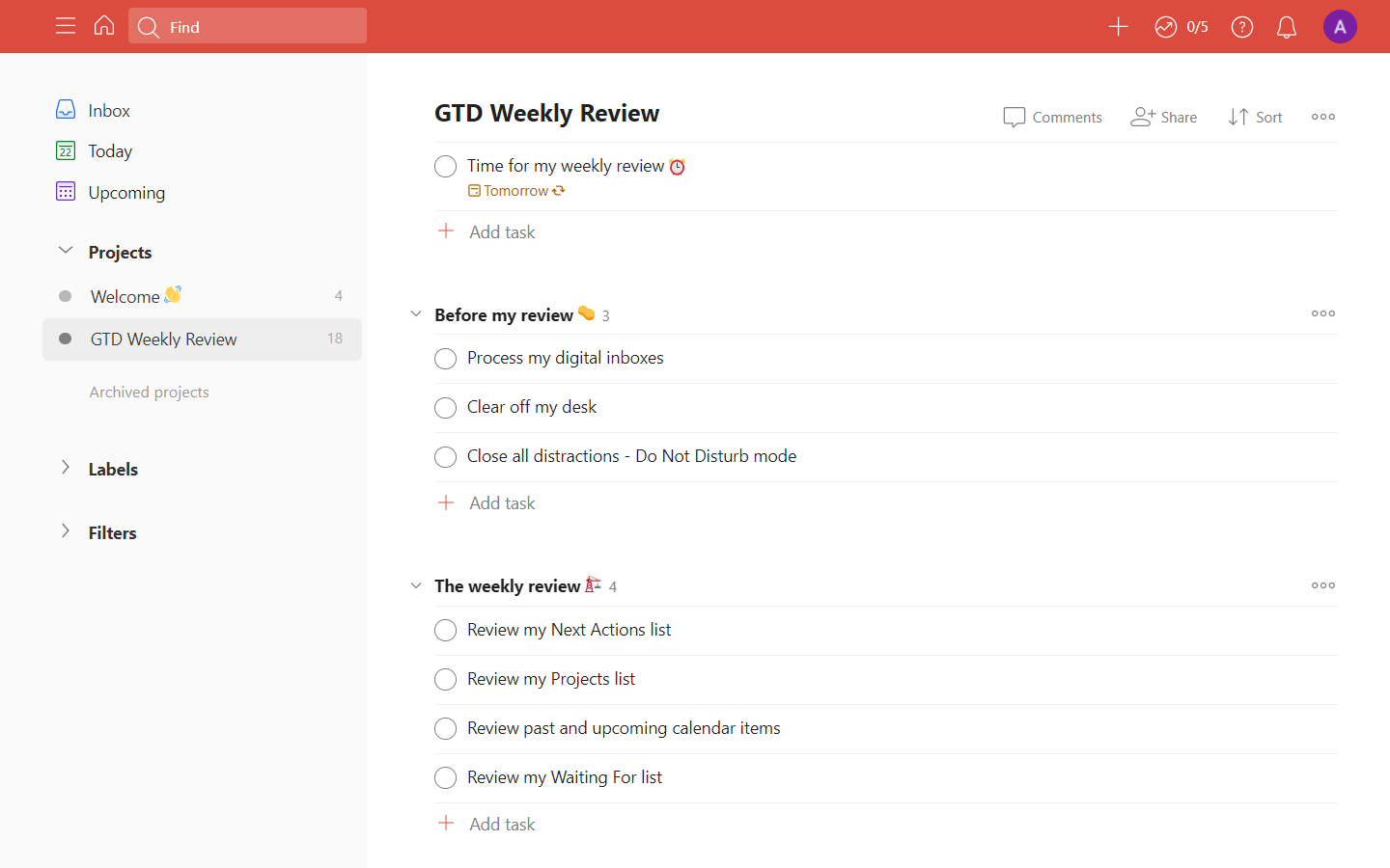 Personal task management software Todoist