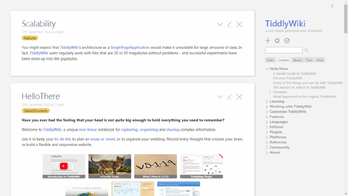 Wiki software TiddlyWiki